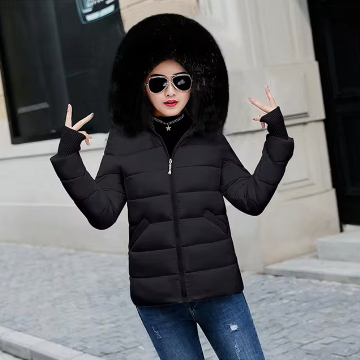Deborah® | Jacket with hood and fur lining