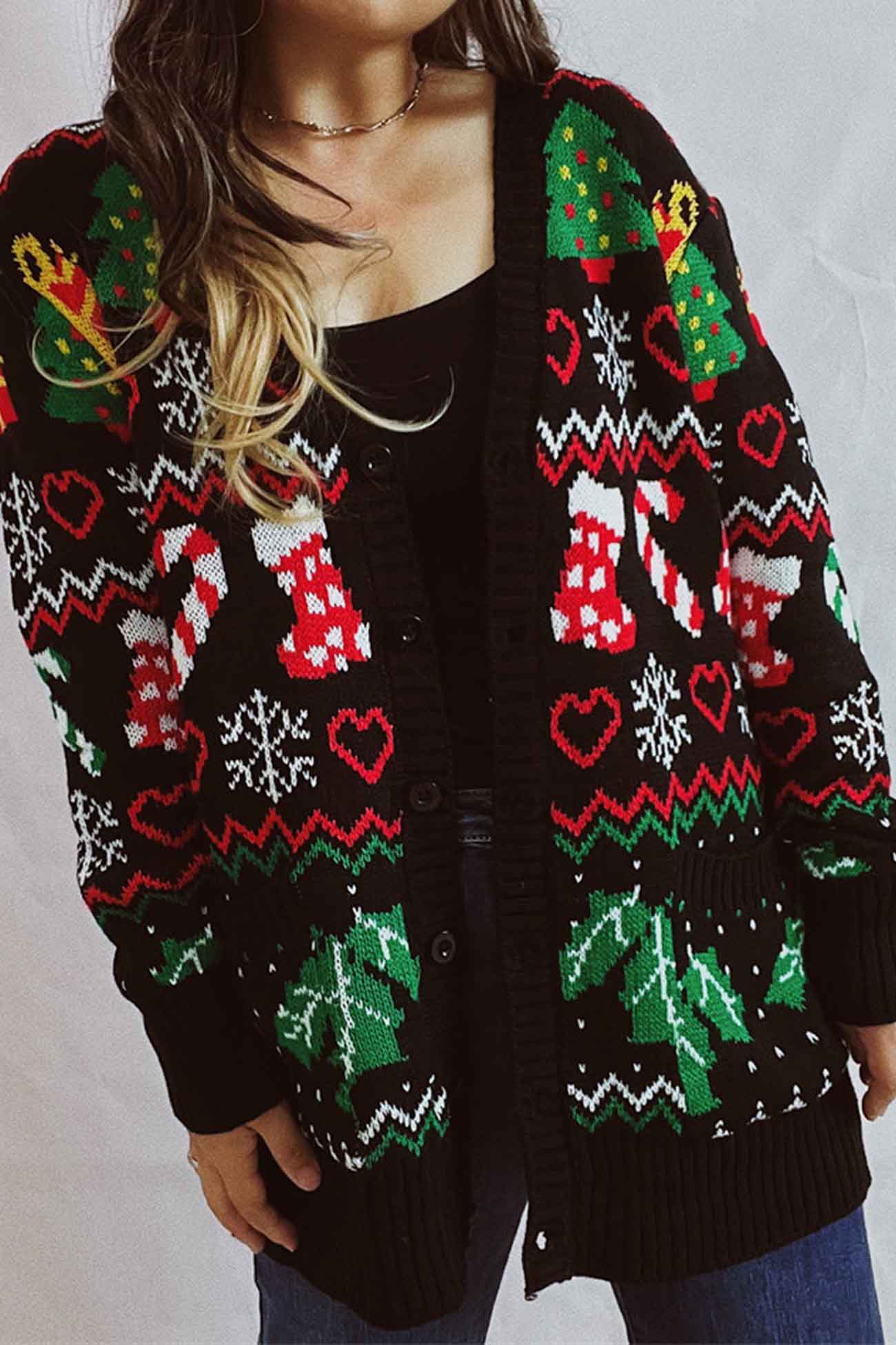 Cristiana® | Contrasting jacquard V-neck cardigan