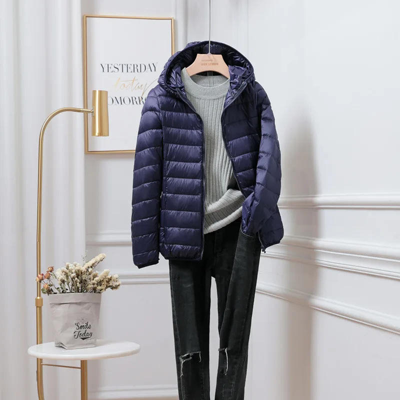 Women’s Puffer Jacket – Regular Fit – Ultralight Quilted – Hooded Foldable Design