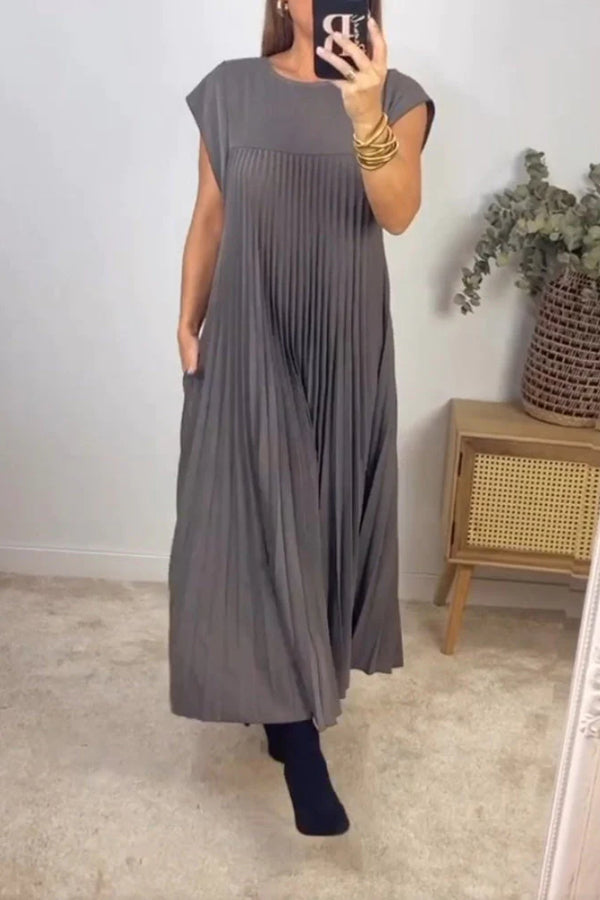 Anita® | Sleeveless pleated plain plain dress