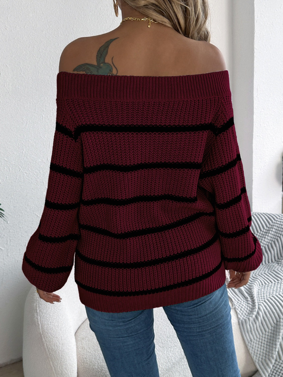 Dorotea® | Striped off-the-shoulder long-sleeve sweater