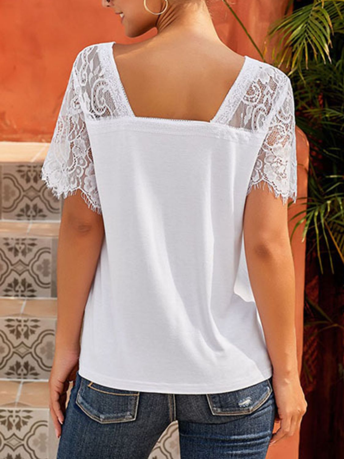 Barbara® | Short-sleeved lace patchwork V-neck T-shirt