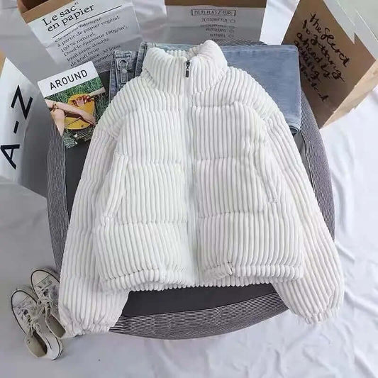 Women’s Zip-Up Jacket – Quilted Corduroy – Oversized Fit – High Collar – Elastic Cuffs