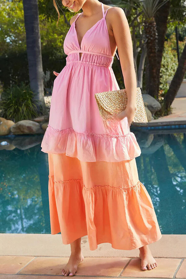Celeste® | Living For Beach Days gradient linen blend halterneck maxi dress with pockets