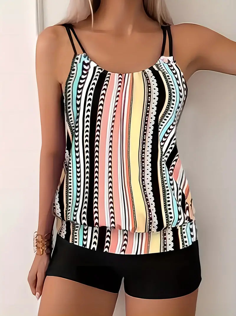 Bacilia® | Striped Tankini With Print