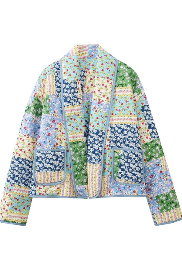 Ariadna® | Printed Quilted Short Contrast Color Cotton Coat