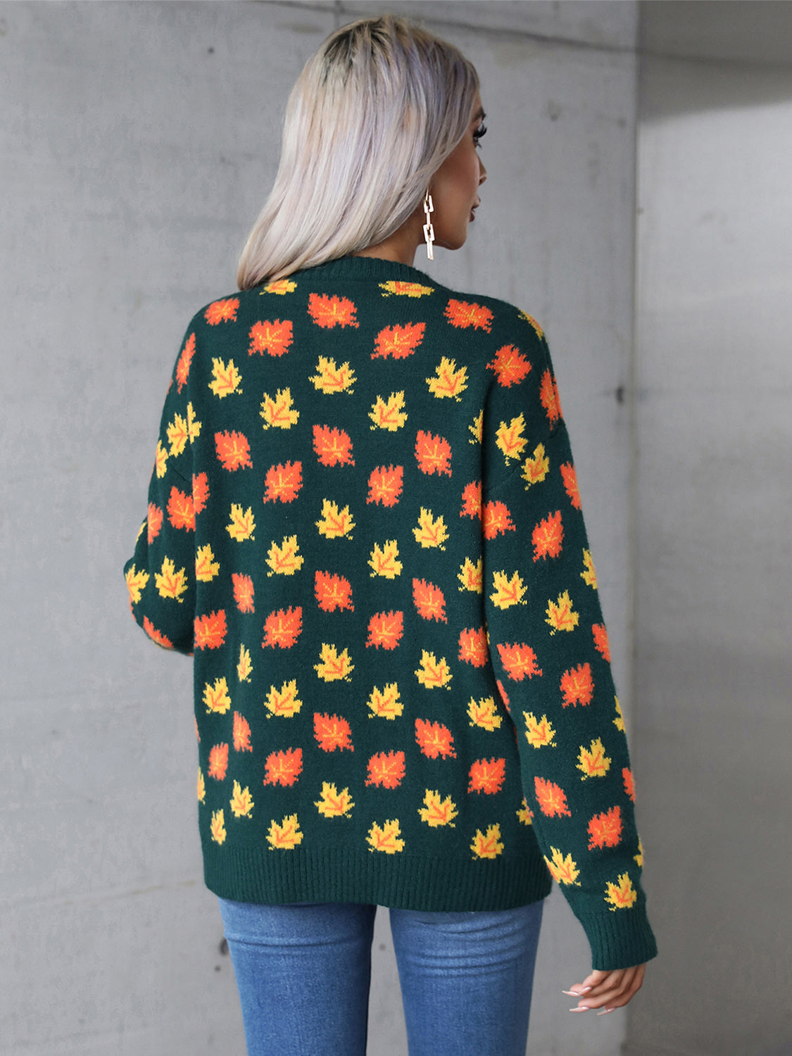 Araceli® | Maple leaf long sleeve crew neck sweater