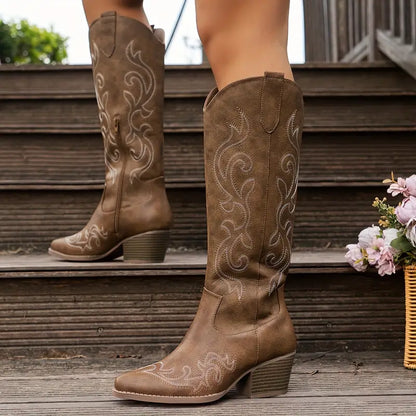 Ann | Women's Embroidered Knee High Cowboy Boots