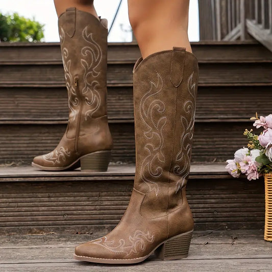 Ann | Women's Embroidered Knee High Cowboy Boots