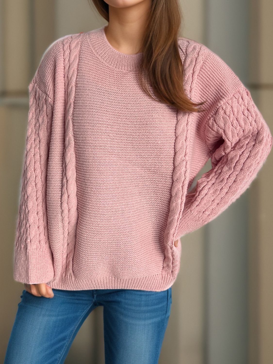 Celeste® | Long-sleeved cable-knit sweater with a crew neck