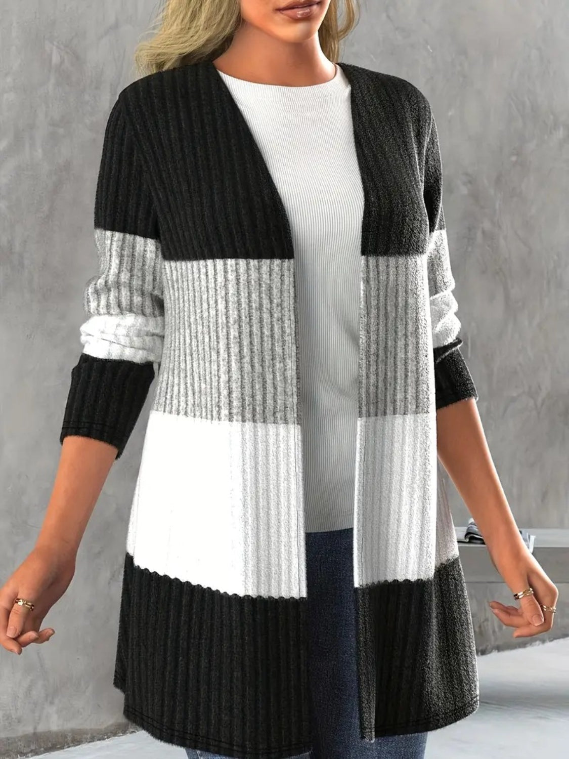 Carmen® | Color block cardigan with open front and long sleeves