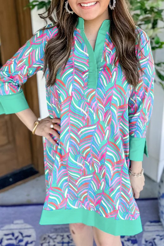 Edna® | Women's printed sheath dress with split neck and bracelet sleeves
