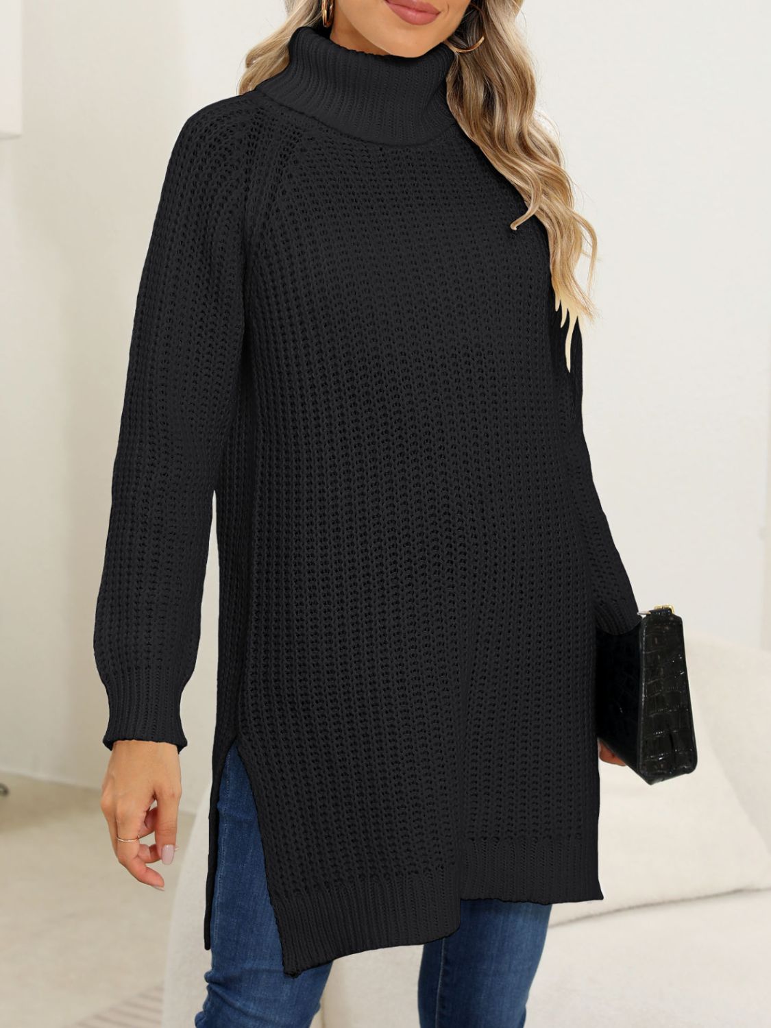 Anke® | Turtleneck sweater with slit and long sleeves