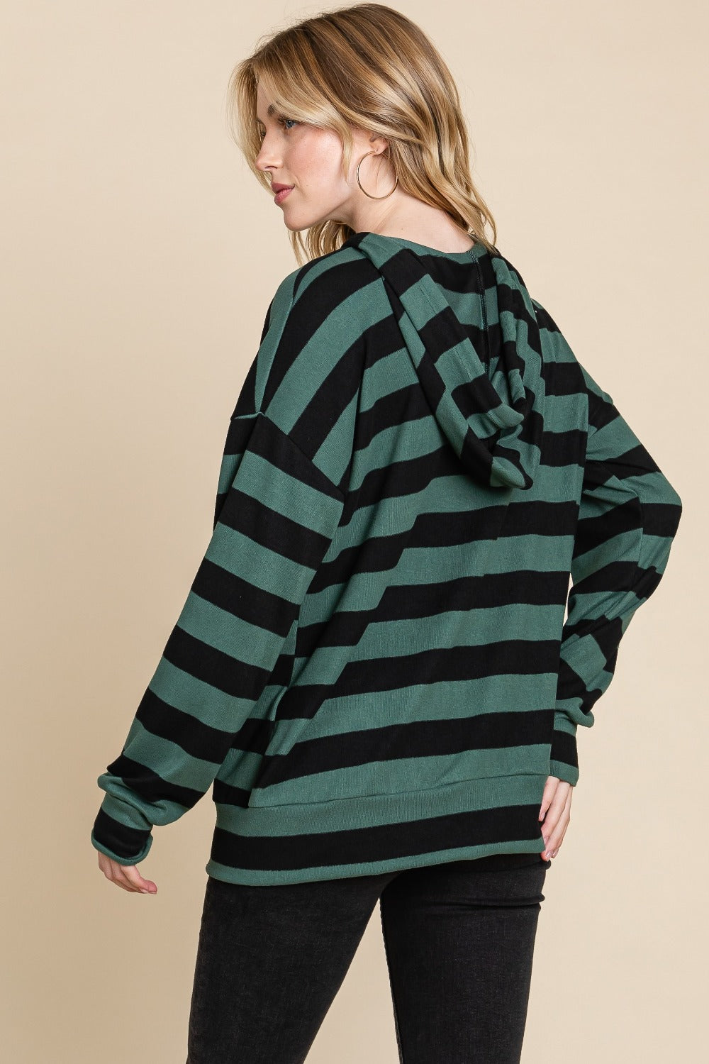 Antonella® | BOMBOM drawstring hoodie with stripes and low shoulders