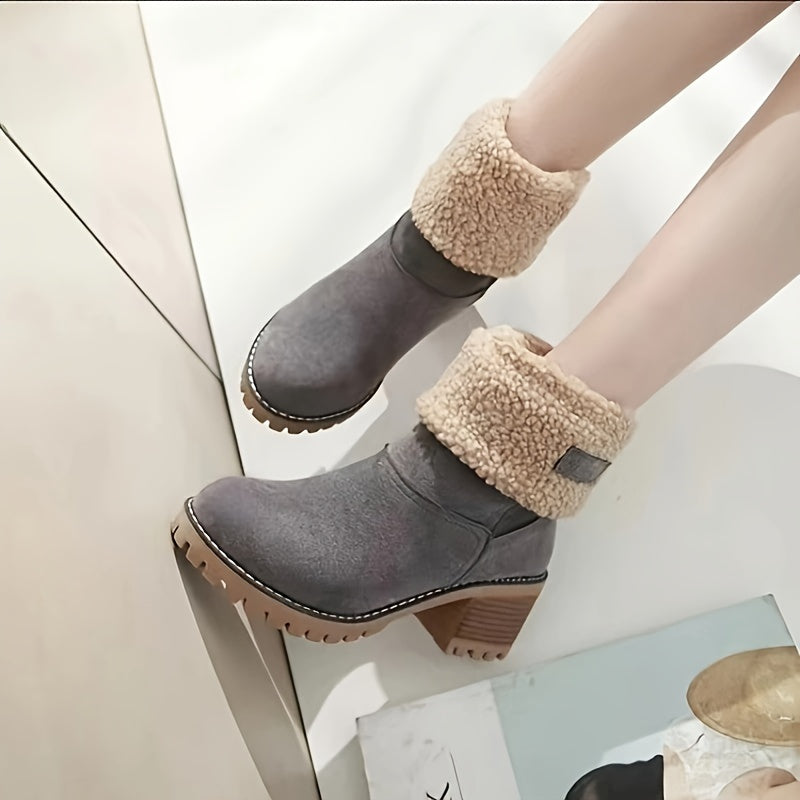 Cecilia® | Solid color, plush-lined ankle boots with a thick heel