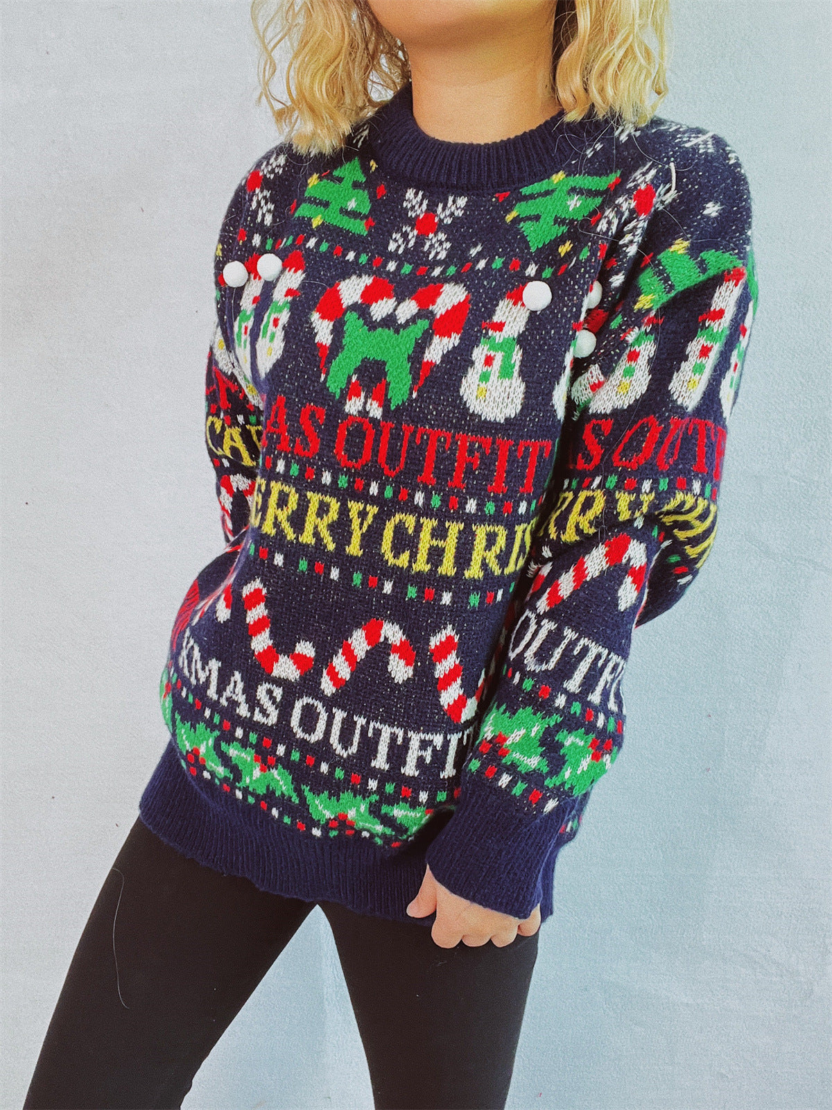 Catarina® | Christmas pattern crew neck long sleeve sweater
