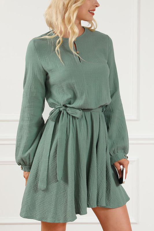 Aurora® | Dress with a round neckline, long sleeves and a tie waist
