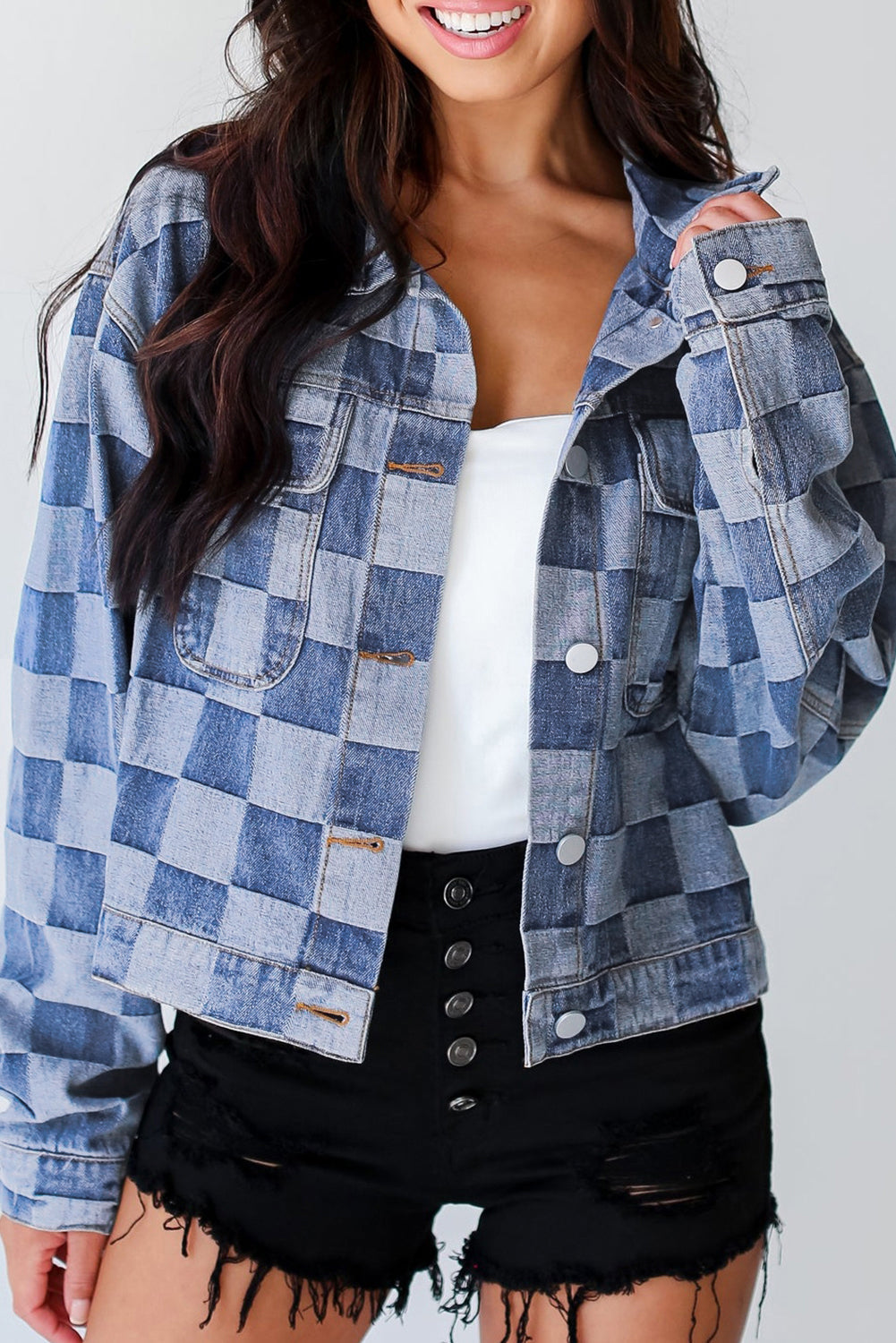 Alicia® | Checked denim jacket with buttons