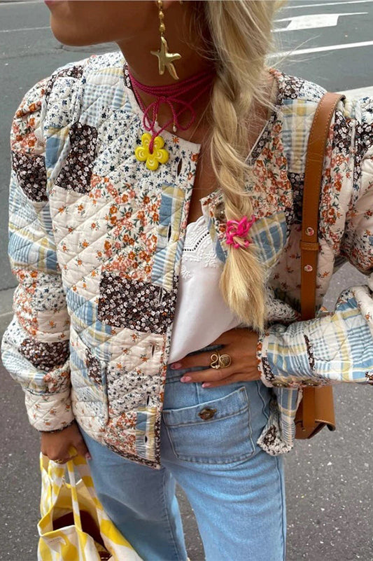 Consuelo® | Vintage Long Sleeve Single Breasted Printed Pocket Jacket