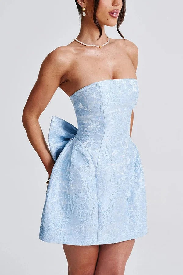 Elena® | Sexy fashion short jacquard dress with tube top and bow