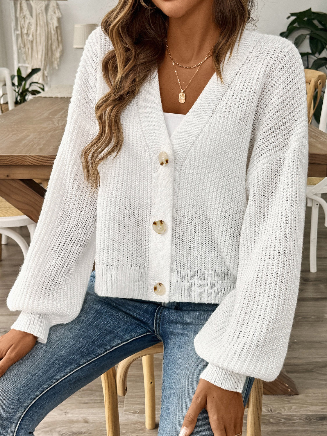 Annelies® | Long sleeve cardigan with V-neck and buttons