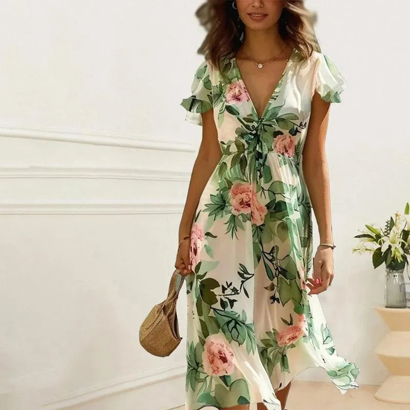 Rowan | Elegant Cream Floral Dress for Women