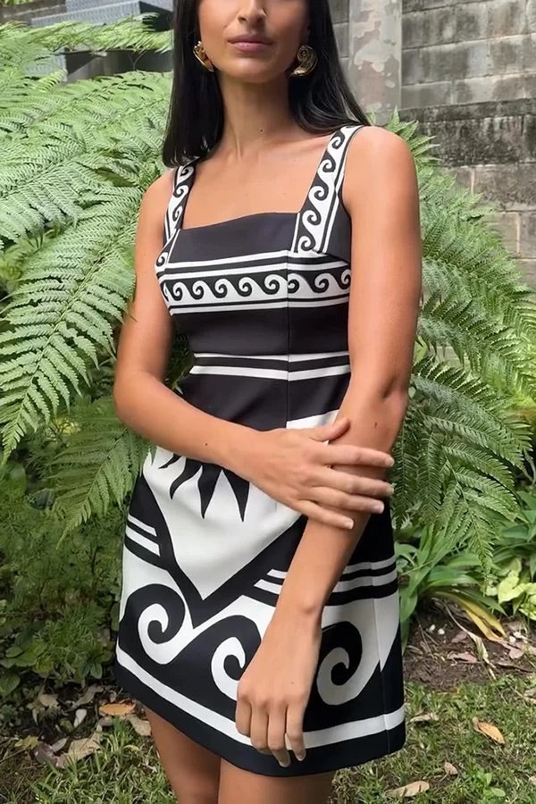 Carolina® | At The Coast Unique printed square neck sleeveless mini dress