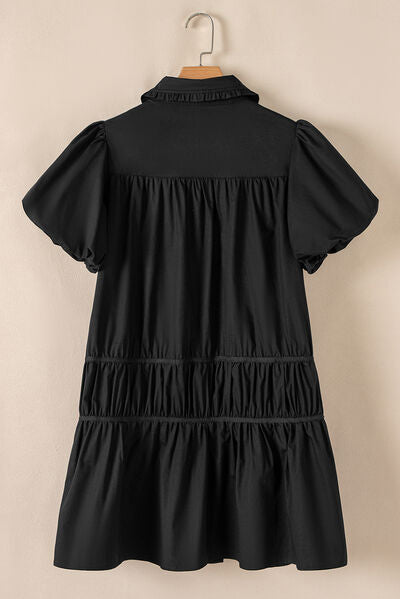 Autumn® | Dress with button placket, puff sleeves and ruffled hem