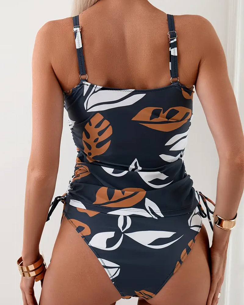 Carina® | Pleated Leaf Print Swimsuit