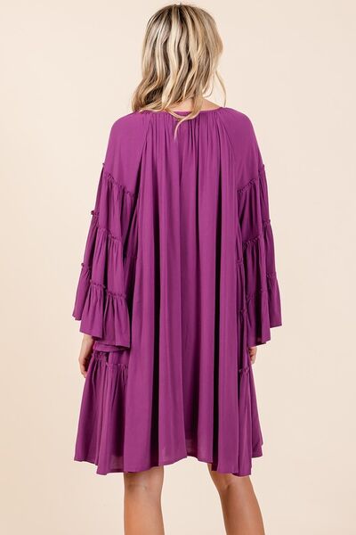 Alejandra® | Dress with ruffles and bell sleeves and tie collar
