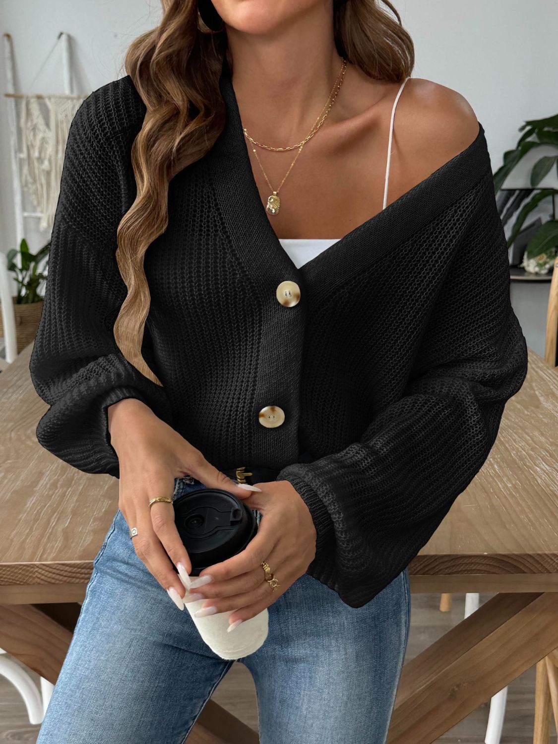 Annelies® | Long sleeve cardigan with V-neck and buttons