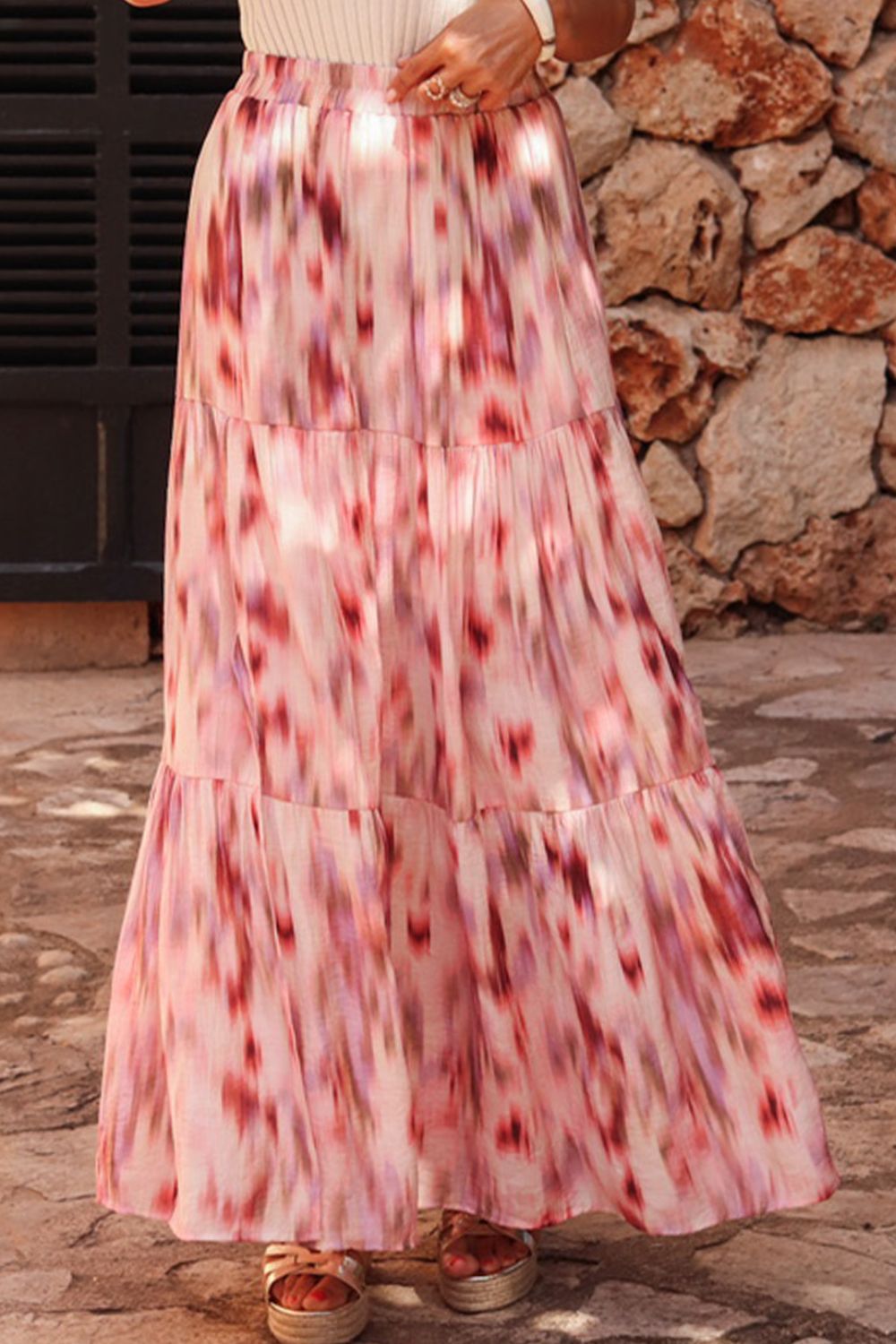Angeline's® | Tiered printed skirt with elastic waist