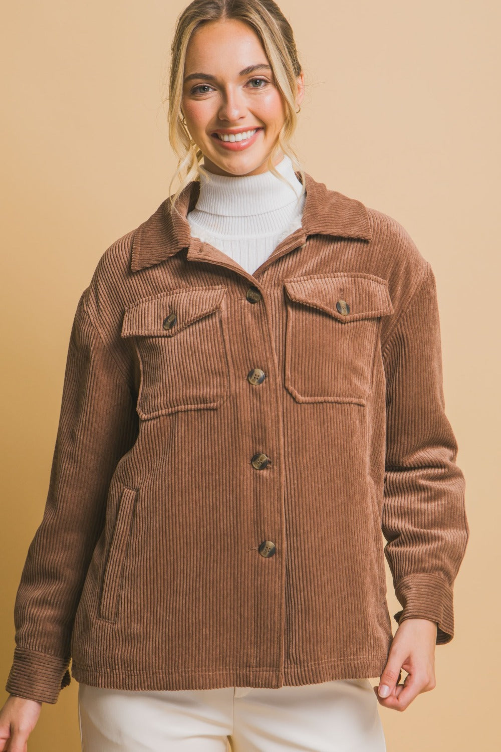 Brenda® | Love Tree corduroy jacket with buttons and Sherpa interior