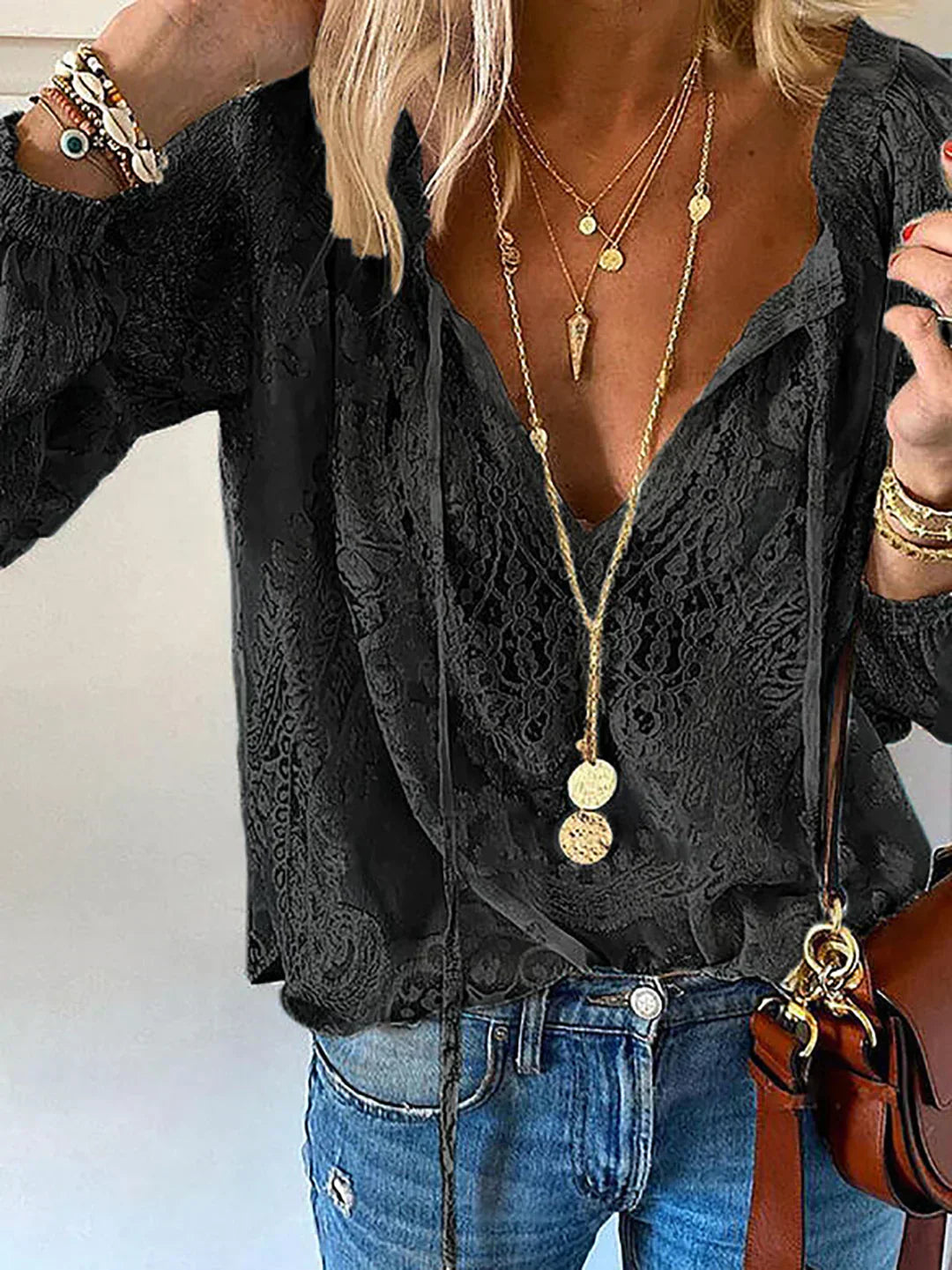 Bucich® | V-Neck Lace Chiffon Blouse