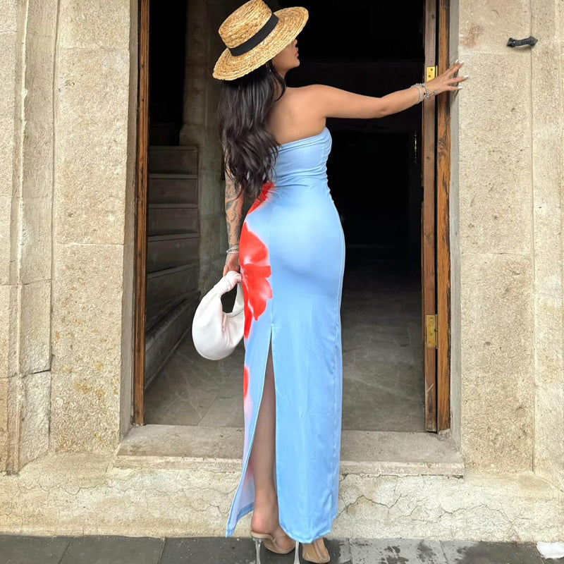 Delia® | Long dress with a slit in a contrasting color