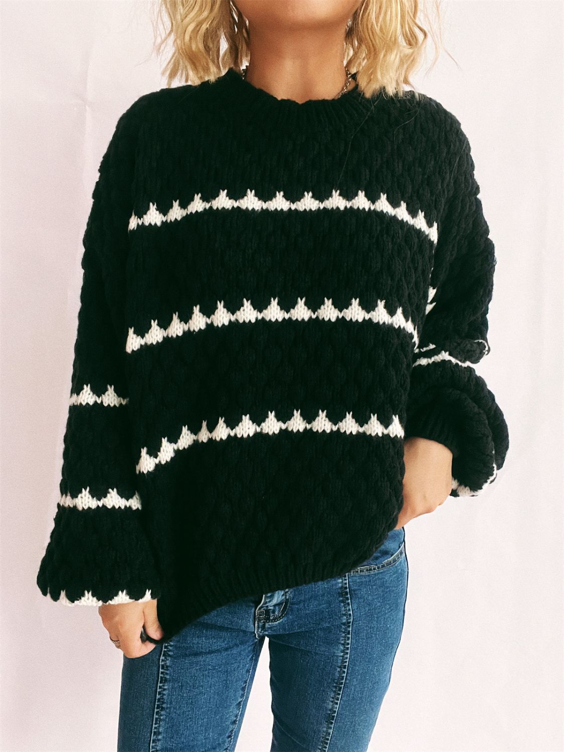 Bianca® | Long-sleeved sweater with contrasting stripes and a crew neck