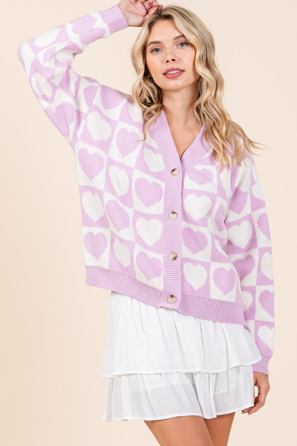 Blanca | Mittoshop Checked Heart Cardigan with Buttons