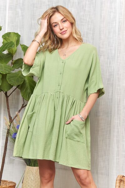 Cielo® | Half-sleeved dress with V-neck and pockets