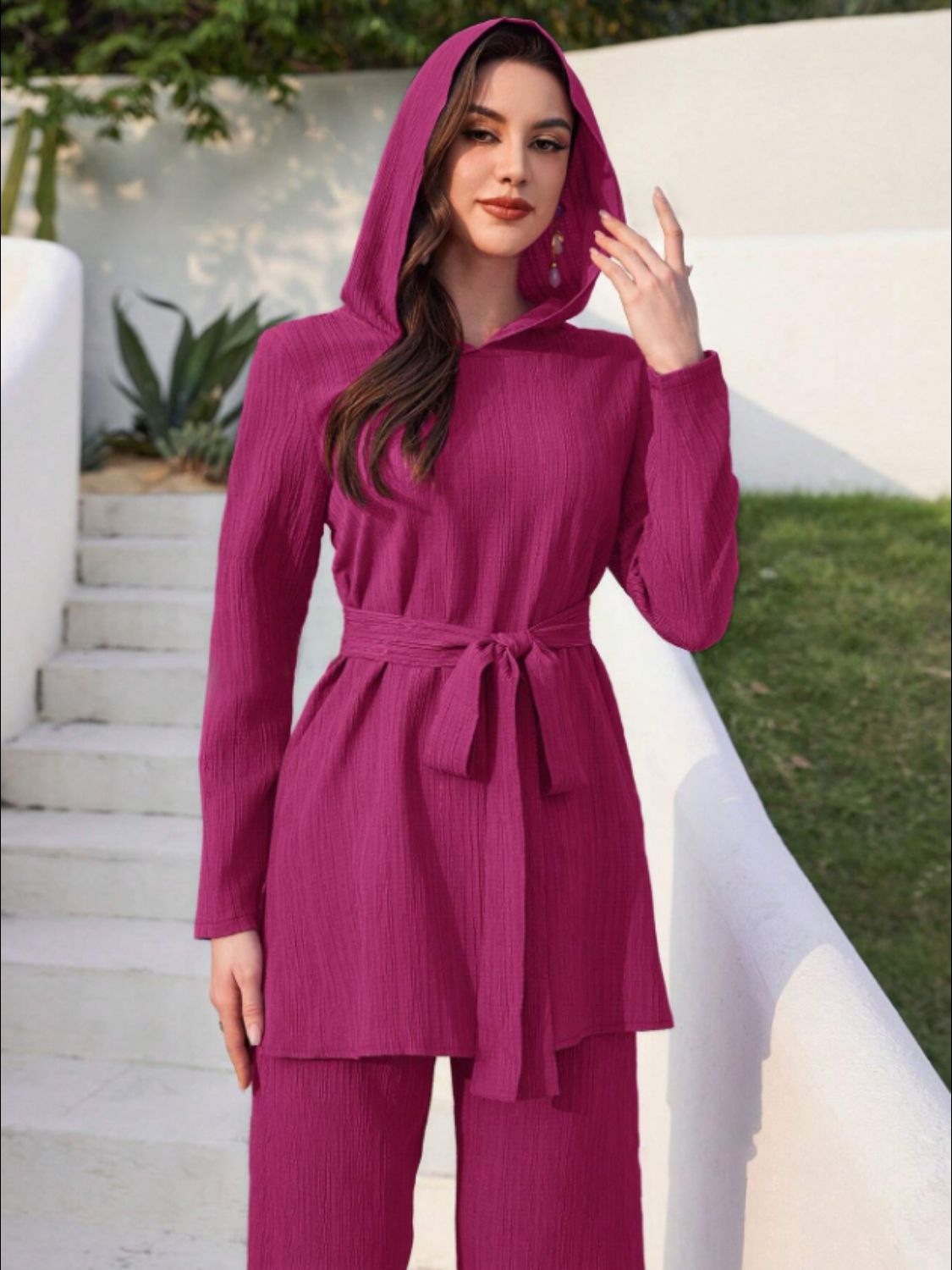 Annelie® | Set consisting of a long-sleeved hooded top and tie-dye trousers