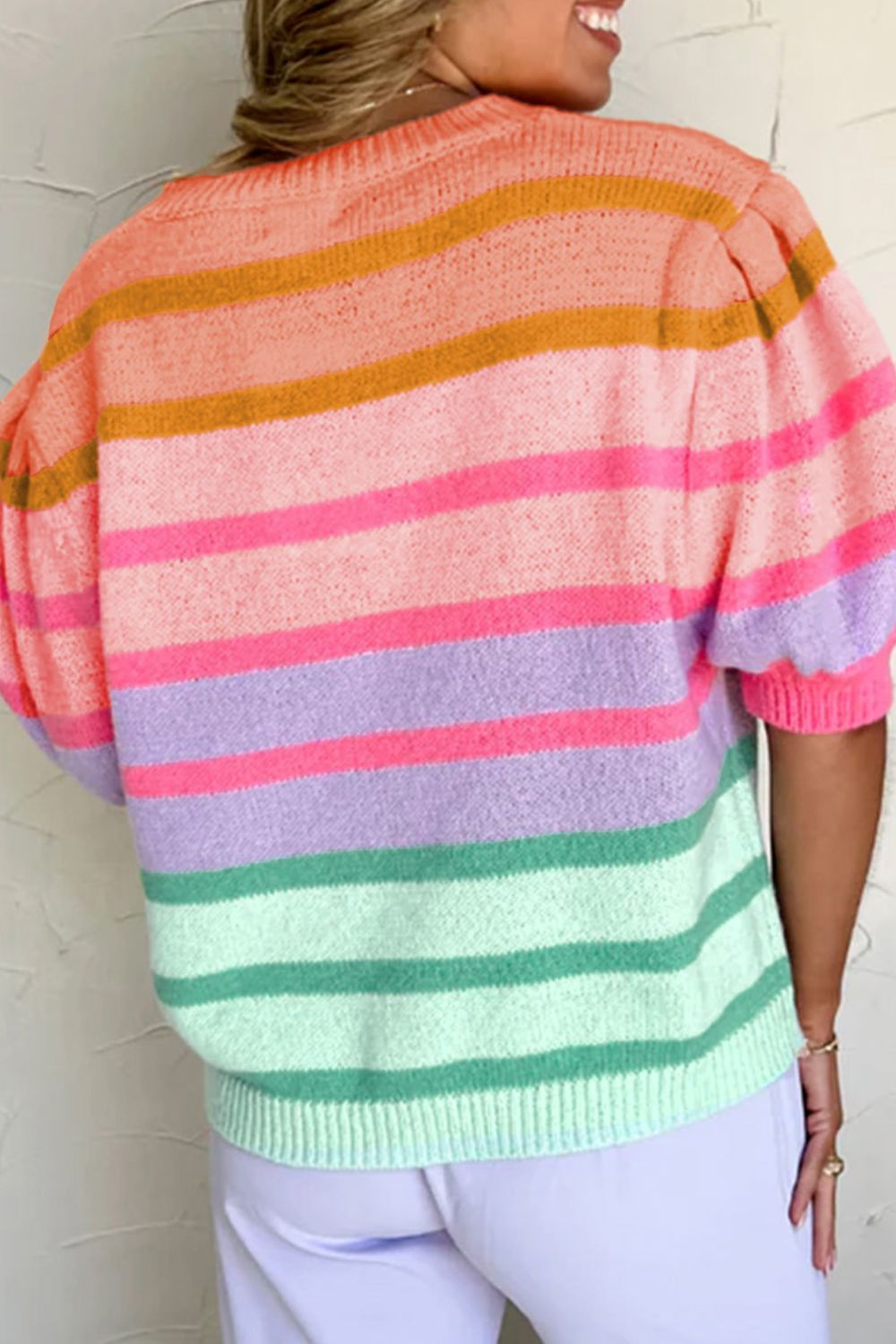 Alejandra® | Striped crew neck sweater with half sleeves
