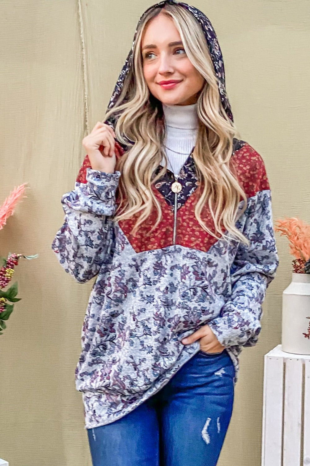 Elfriede® | And The Why printed long sleeve half zip hoodie