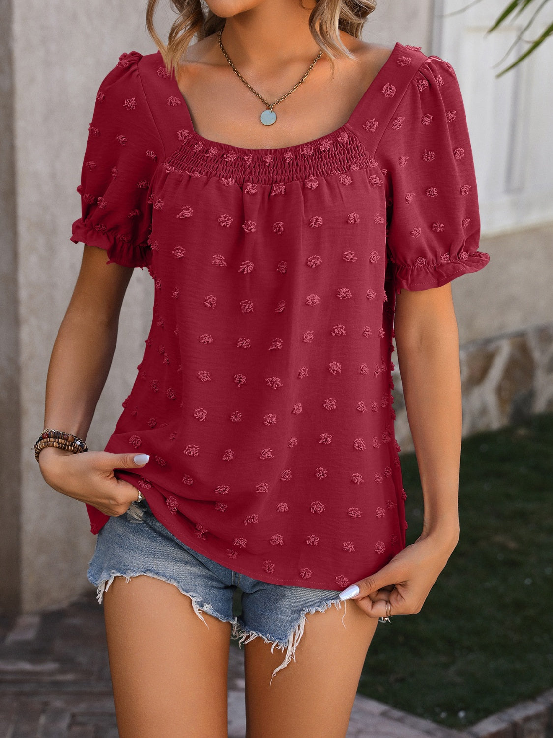 Elisa® | Swiss Dot short sleeve blouse