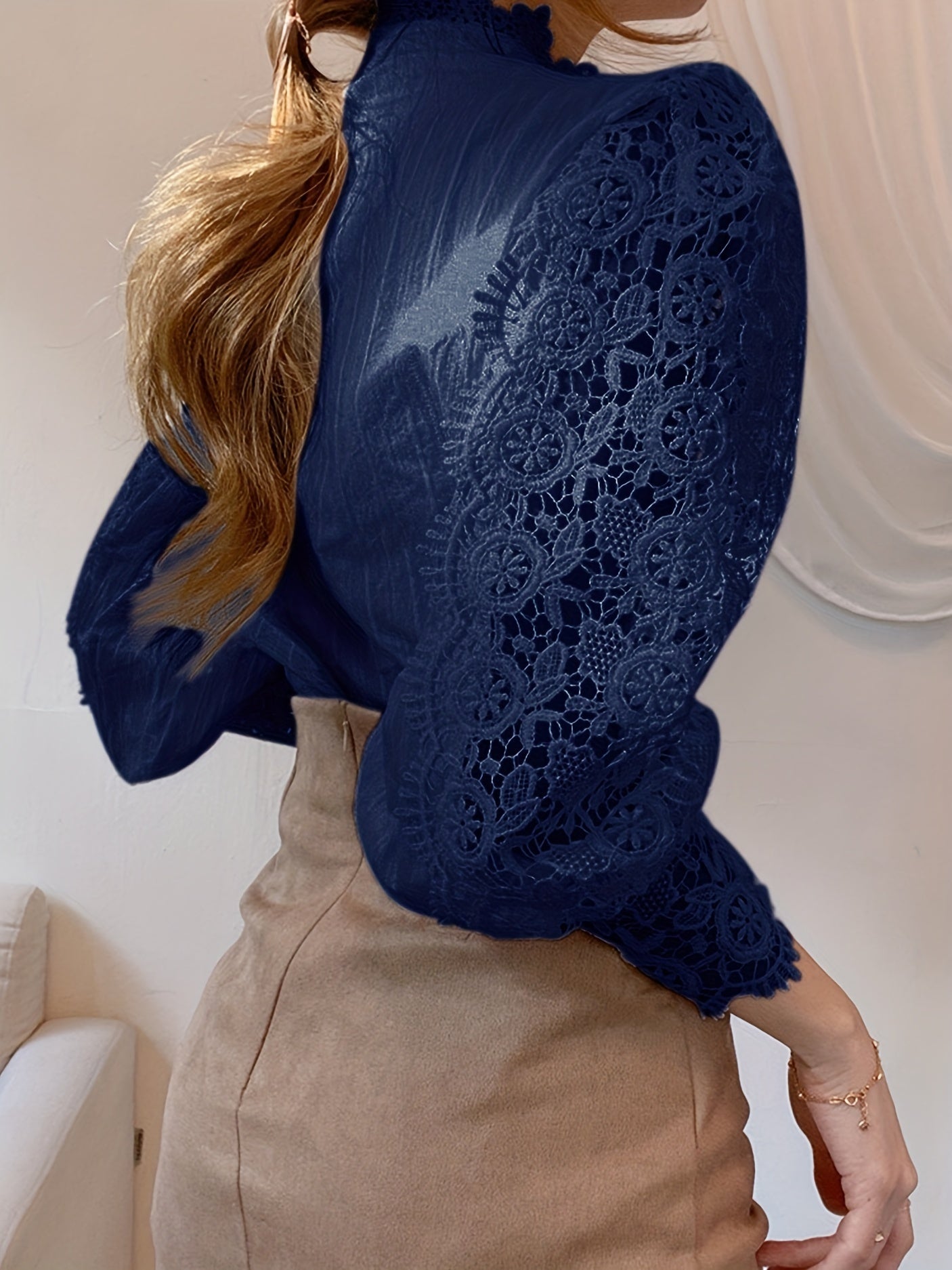 Brendi® | Women'S Blouse With Lace, Lantern Sleeves And Pleated Plain Cut