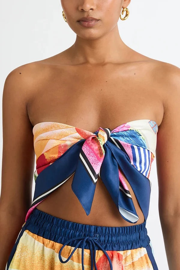 Carmen® | Seaside knotted shawl top and loose satin maxi skirt set with unique print