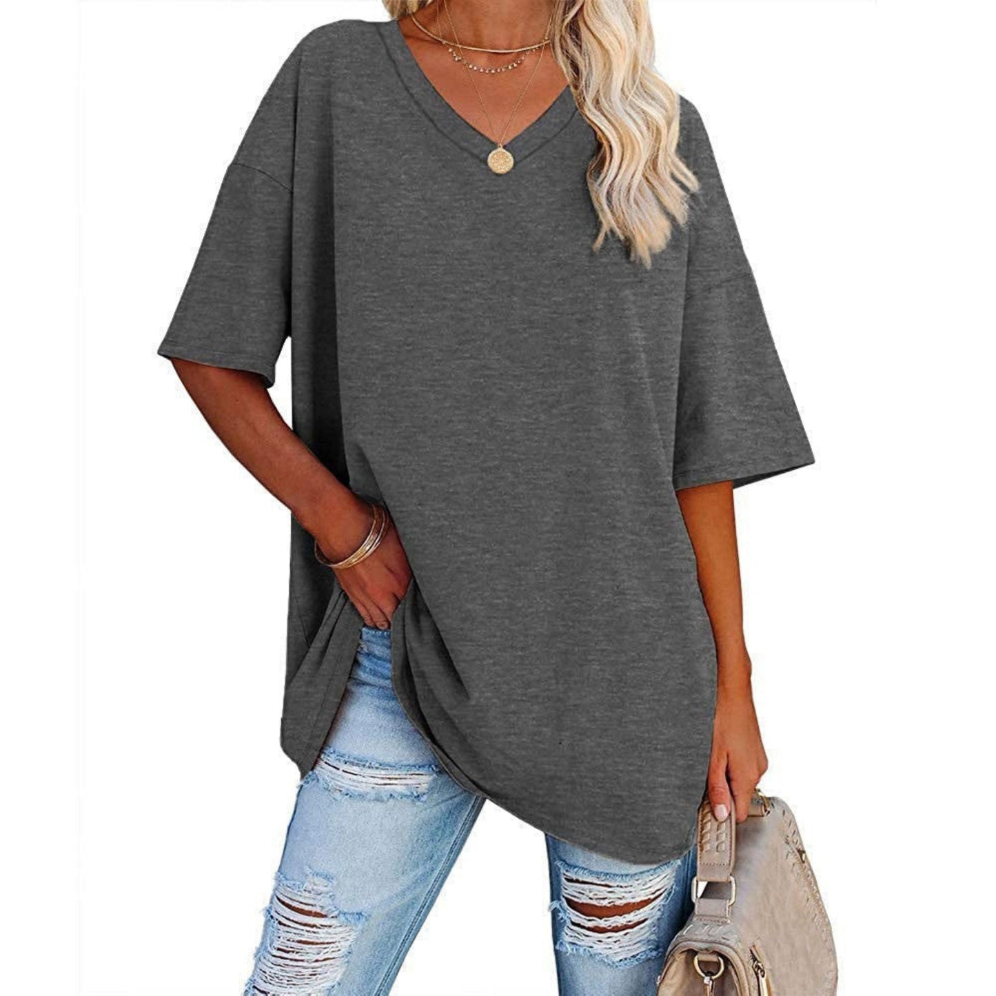 Delia® | Women's oversized V-neck shirt