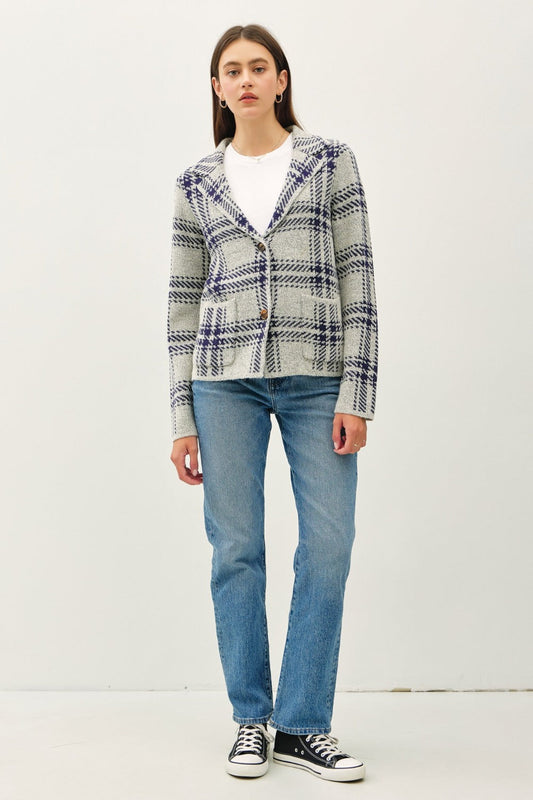 Aurora® | Be Cool checked long-sleeved pullover jacket with front patch pockets