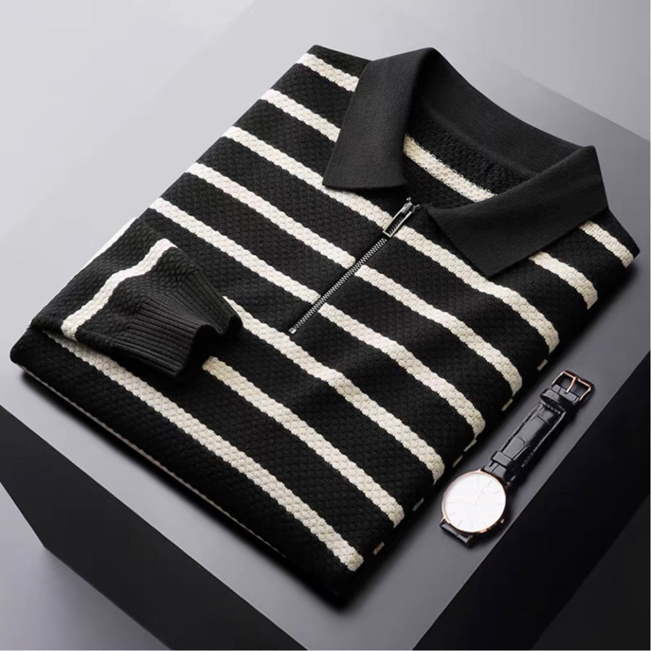 Jared | Men's Half-Zip Striped Polo Shirt