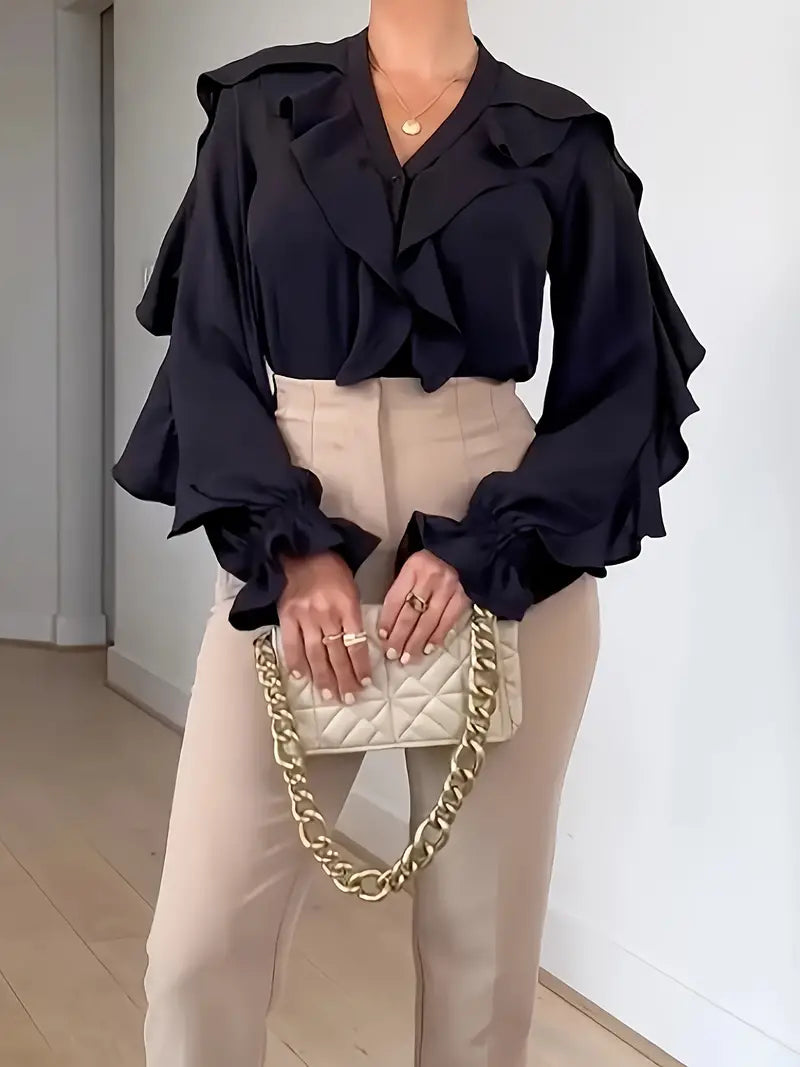 Bronny® | Elegant Blouse With Long Sleeves, Ruffle Details And V-Neck