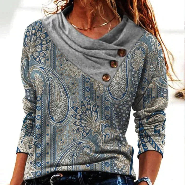 Gina | Women's Long Sleeve Cowl Neck Printed Blouse