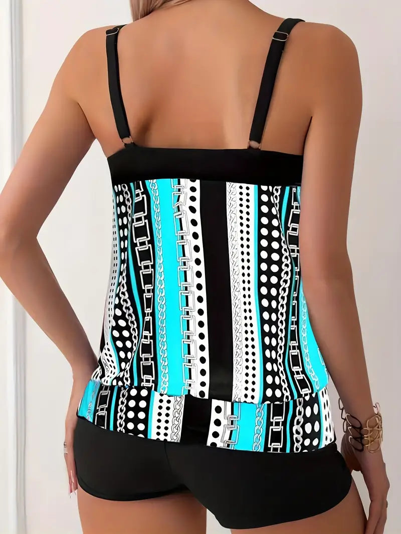 Bacilia® | Striped Tankini With Print